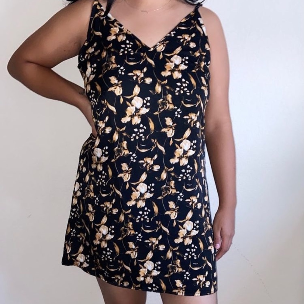 Black Floral Mini Slip Dress Size: M